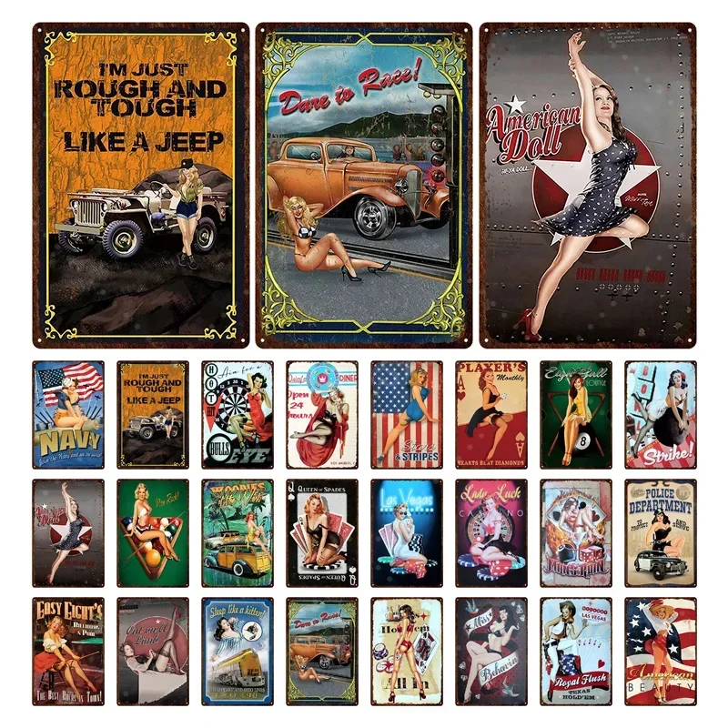 Американская красота Pin Up Girl Портрет Ретро Оловянная вывеска Плакат Королева