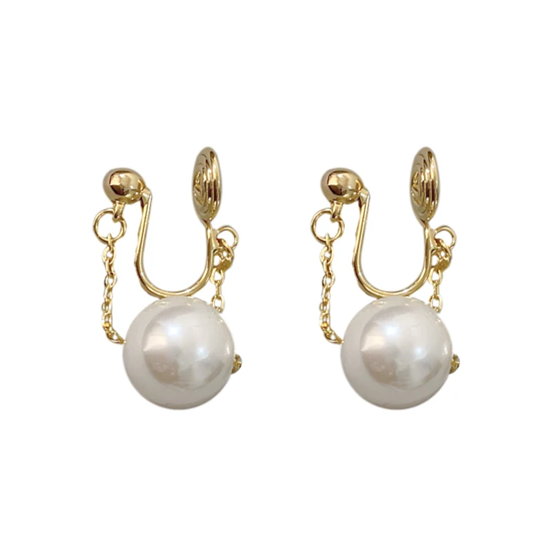 

Vintage Painless Clip On Earrings Simple Pearl Mosquito Coil Women Without Piercing Hanging Chain Drop Earrings Party Jewelry
