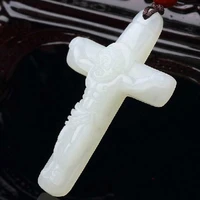 natural white hand carved cross jade pendant fashion jewelry mens and womens jesus necklace