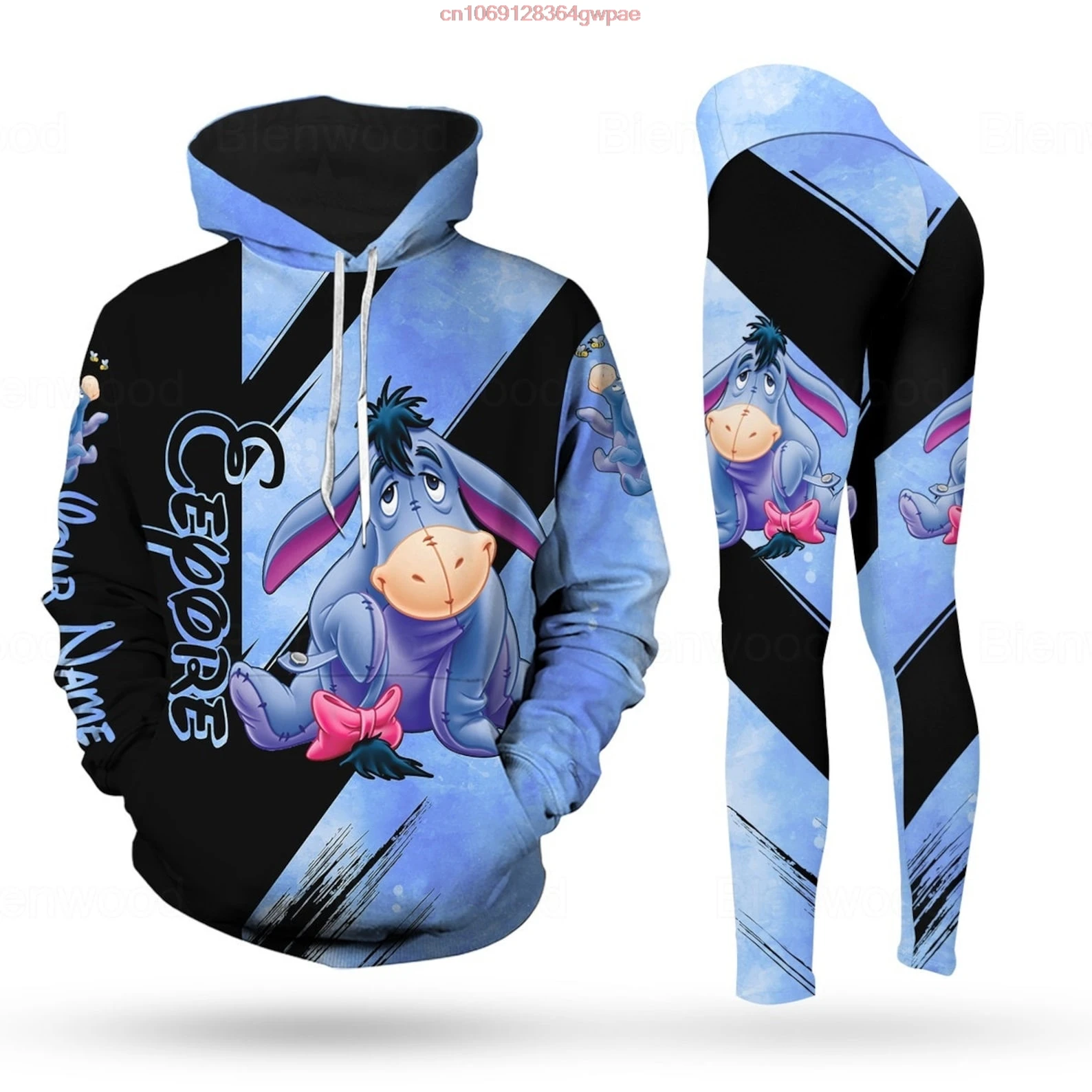 Персонализированная 3D Толстовка Eeyore Женская толстовка с капюшоном и штаны для