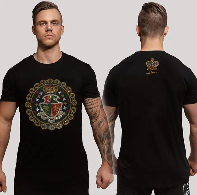 

Men Designer Rhinestone T-shirt Casual Pullover Hip Hop Short Sleeve Smile Tops