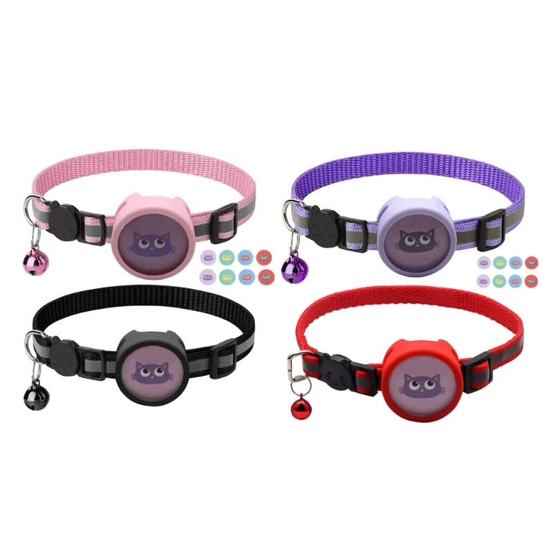 

Cat Collar with Airtags Holder Cute Sticker Protective Cover Reflective Collar Dropship