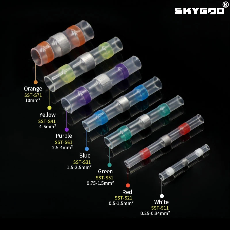 

Solder Seal Wire Connectors 3:1 Heat Shrink Insulated Electrical Wires Terminals Butt Splice Waterproof 10/20/30//50/100pcs