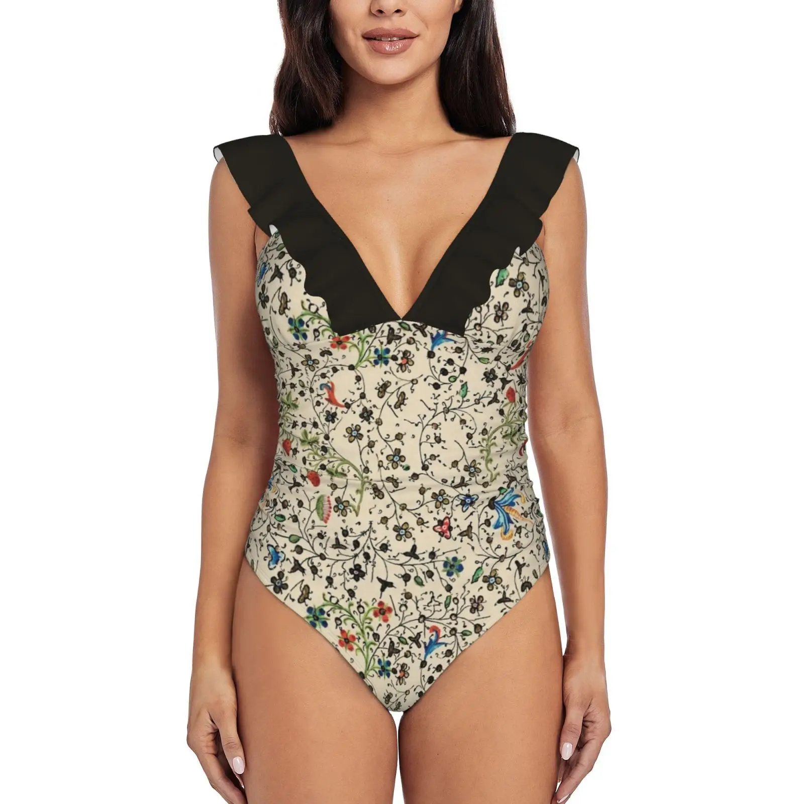 

Средневековый цветочный узор-Государственная библиотека Виктория женский слитный купальник с оборками сексуальное боди Монокини Купальн...