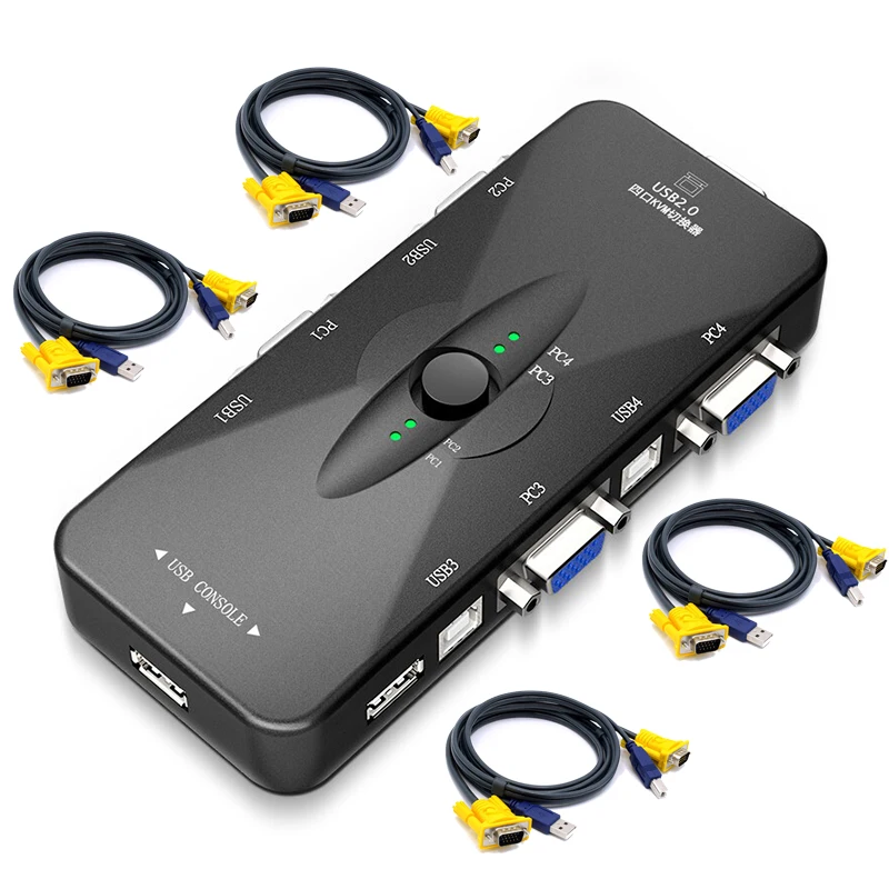 Квм-переключатель 4 порта VGA 4 в 1 выход 1920x1440 VGA USB KVM-переключатель 2x1 адаптер для 4 компьютеров совместное использование один комплект мышь клавиатура Монитор