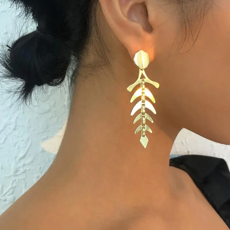 

Vintage Earrings Gold Fishbone Chain Earrings Temperament Simple Korean Personalized Fashion Trendy Earrings Jewelry Accessories