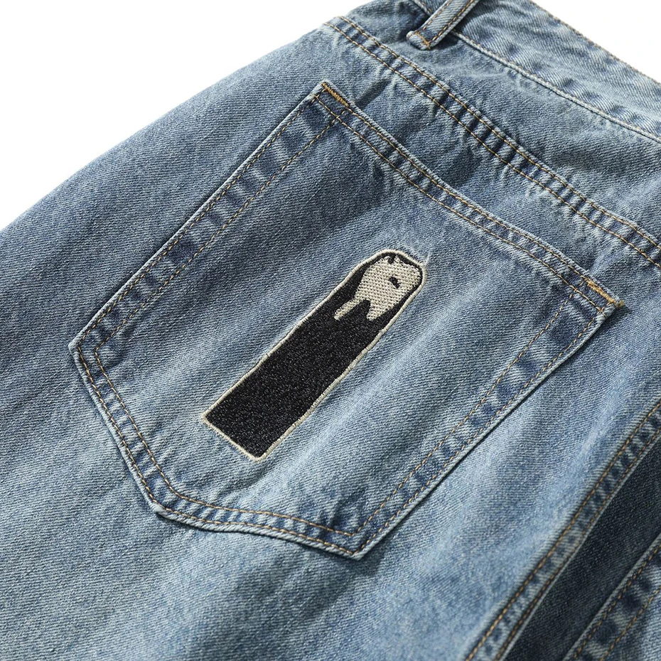 Dog Print Jeans Men Fashion Streetwear Harajuku Denim Pants Black Blue Casual Loose Straight Jeans for Man