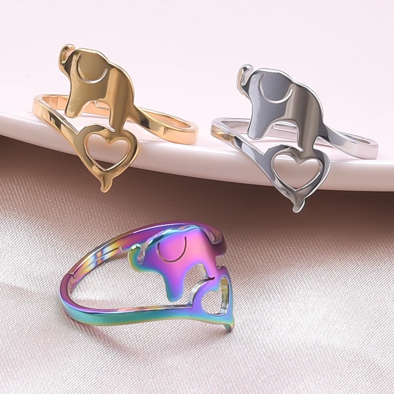 

Cute Love Animal Elephant Ring Adjustable Stainless Steel Rings For Women Men Accessories 2023 Korea Fashion Jewelry Anillo Gift