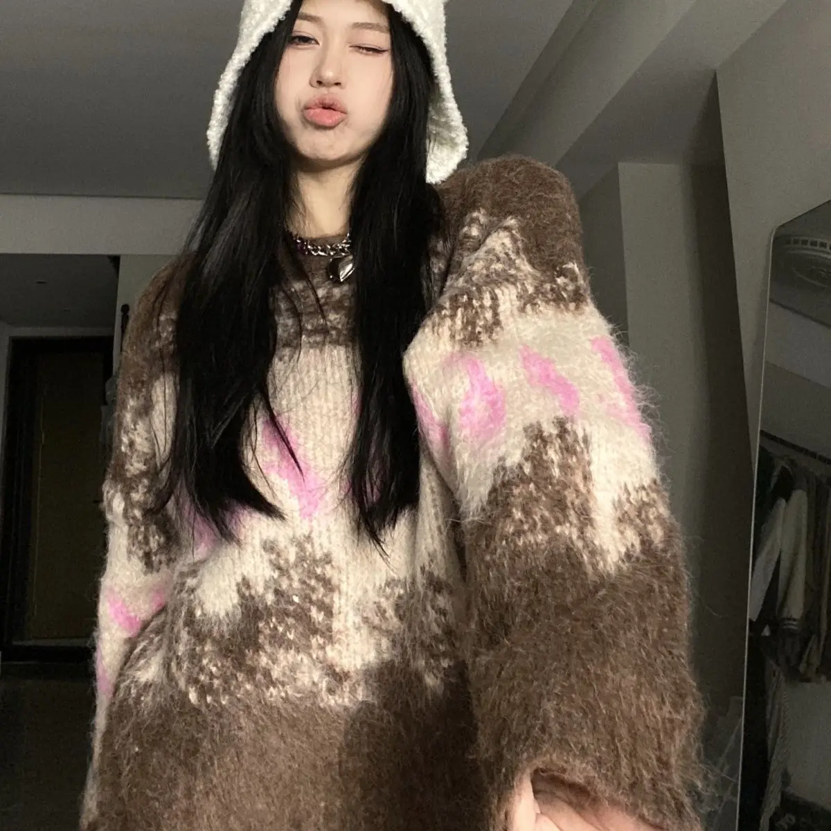 Женский свитер корейская мода Осень-зима 2024 Новые вязаные топы одежда Y2k осенняя