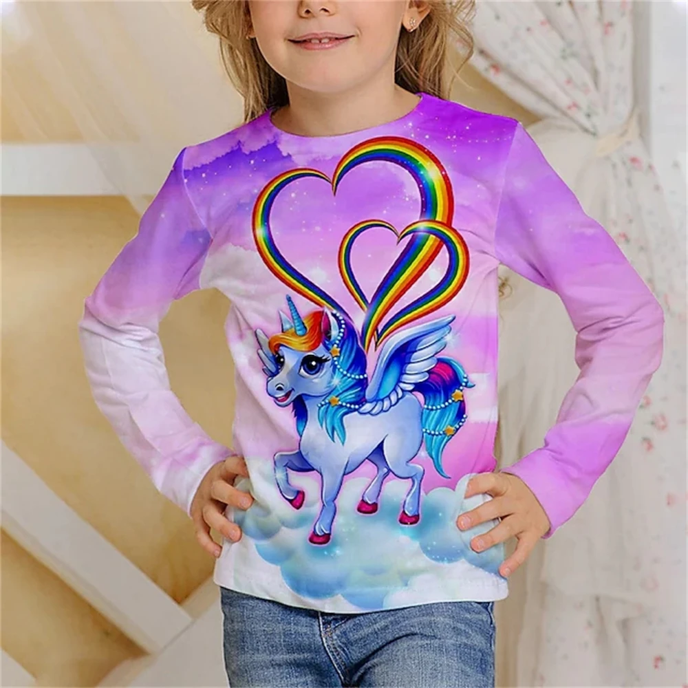 Kids T shirt Animal Casual 3D Print Long Sleeve Active Gril's Tshirt Cute Cat Pattern Children's Clothing 2023 Unisex Top Tees images - 6