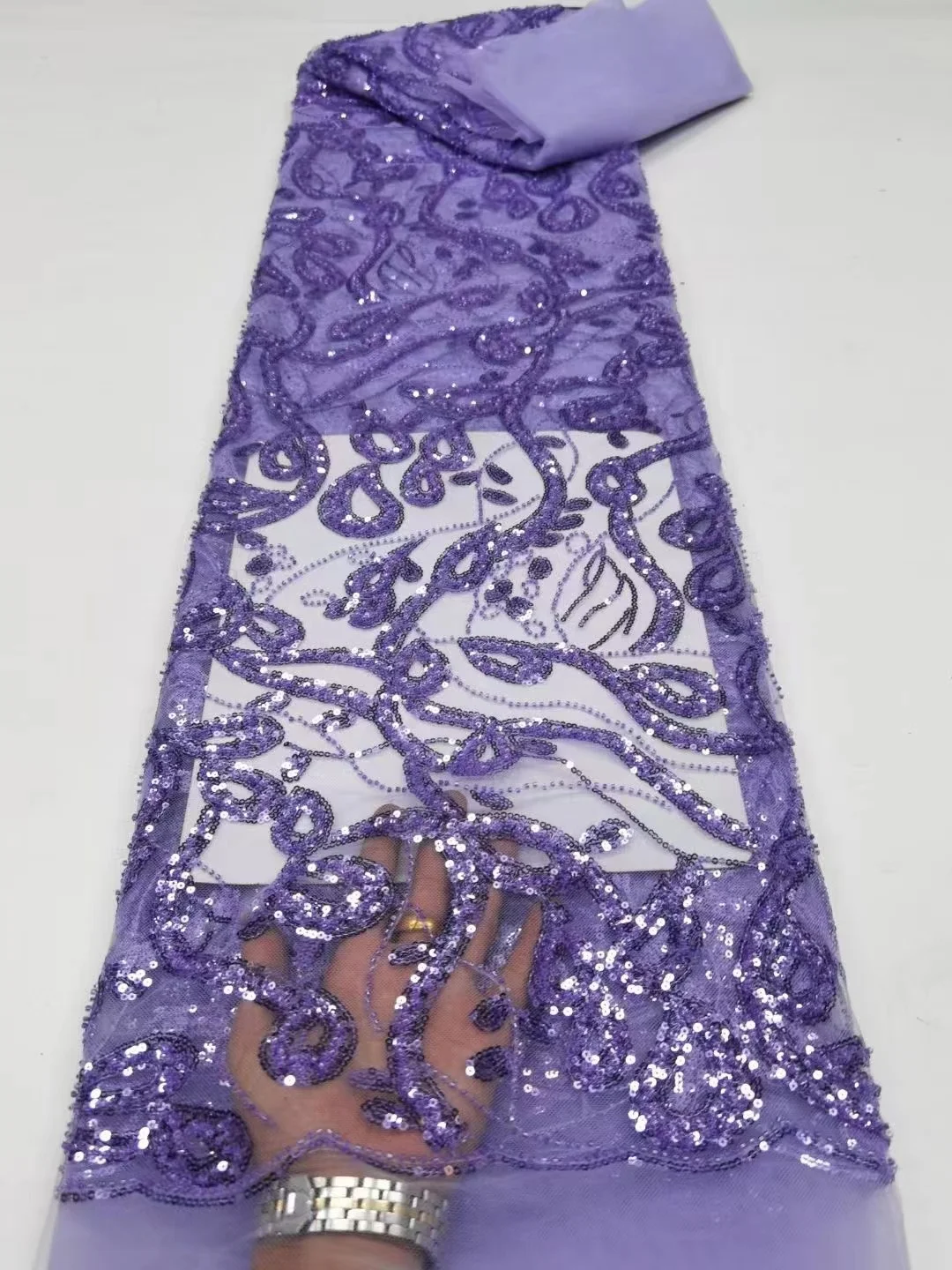 

Фиолетовая Высококачественная вышивка блестками, французская сетчатая кружевная ткань, новейшие африканские бусины ручной работы, тюлевые кружевные ткани для вечерние