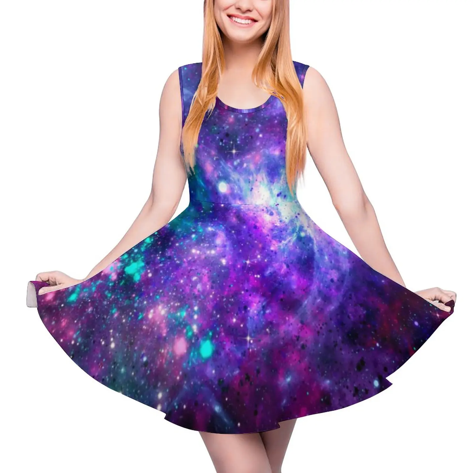 

Fantasy Galaxy Sky Dress Cosmic Space Print Vintage Dresses Sleeveless Casual Oversized Skate Dress Female Print Vestido