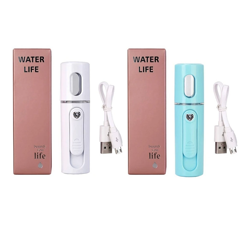 

2Pcs Facial Steamer Nano Steamer Handy Mister Facial Mist Spray Moisture Face Sprayer Rechargeable Mini Usb Charging Facial Spa(