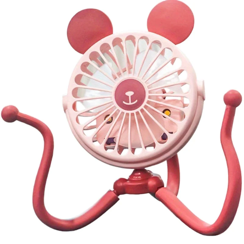 

Portable Baby Stroller Fan With Clip Round Ear Shapoed Funny Fan With Flexible Tripod Wrapped USB Rechargeable Fan for Car Seat