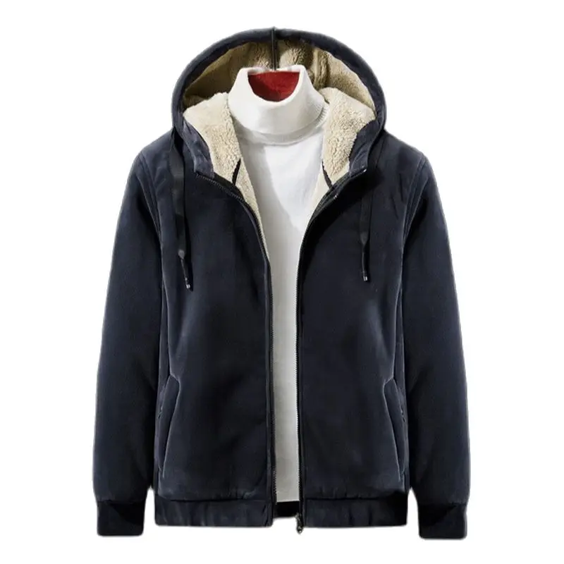 

Men Winter Fleece Hoodie Warm Heat Insulation Black Sweatshirt Hoodie Size X-8XL Unisex Zipper Anti-Theft Grey Coat Jacket