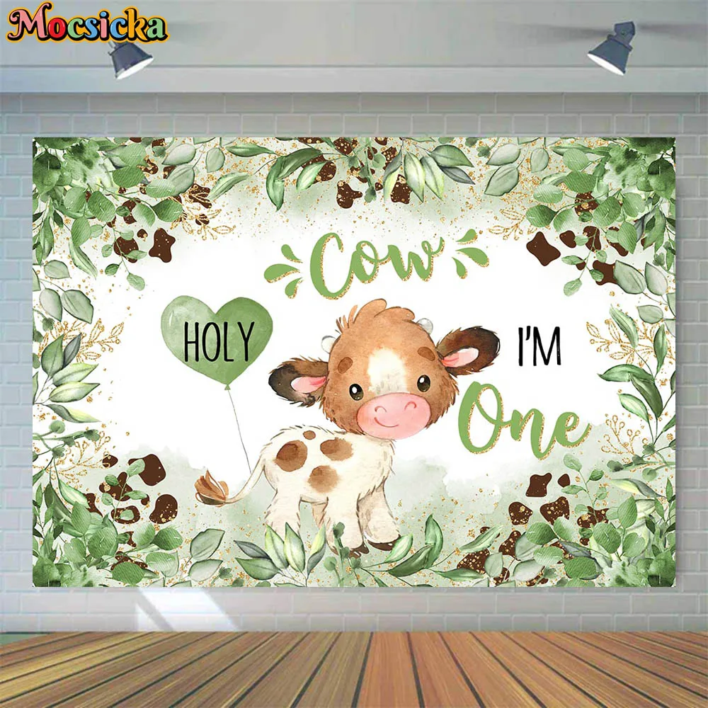 

Mocsicka Holy Cow I'm One Birthday Backdrop Photography Newborn 1st Birthday Party Photo Background First Cake Smash Shoot Props