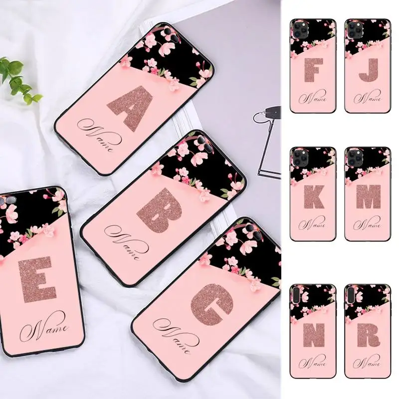 

Art Initial Letter A To Z Pink Flowers Phone Case for iPhone 11 12 13 Mini Pro Max 8 7 6 6S Plus X 5 SE 2020 XR XS Funda Case
