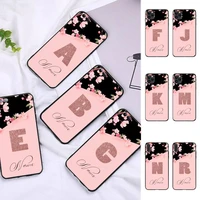 art initial letter a to z pink flowers phone case for iphone 11 12 13 mini pro max 8 7 6 6s plus x 5 se 2020 xr xs funda case