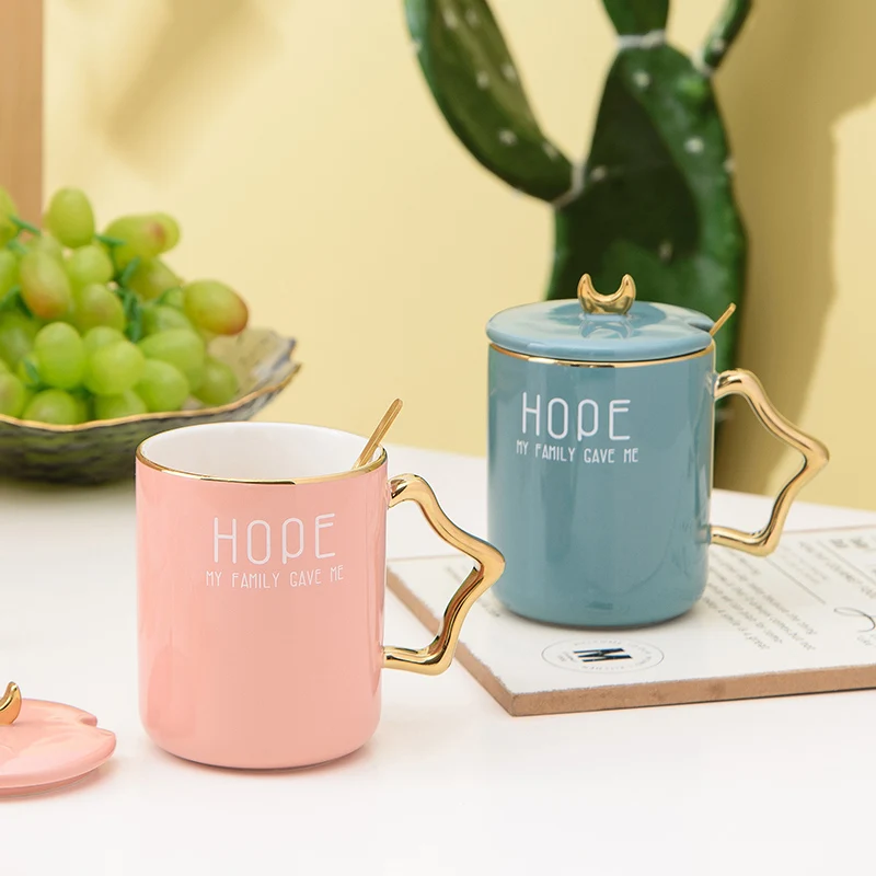 Керамическая кружка с крышкой золотой ручкой стакан для домашнего сока напитков