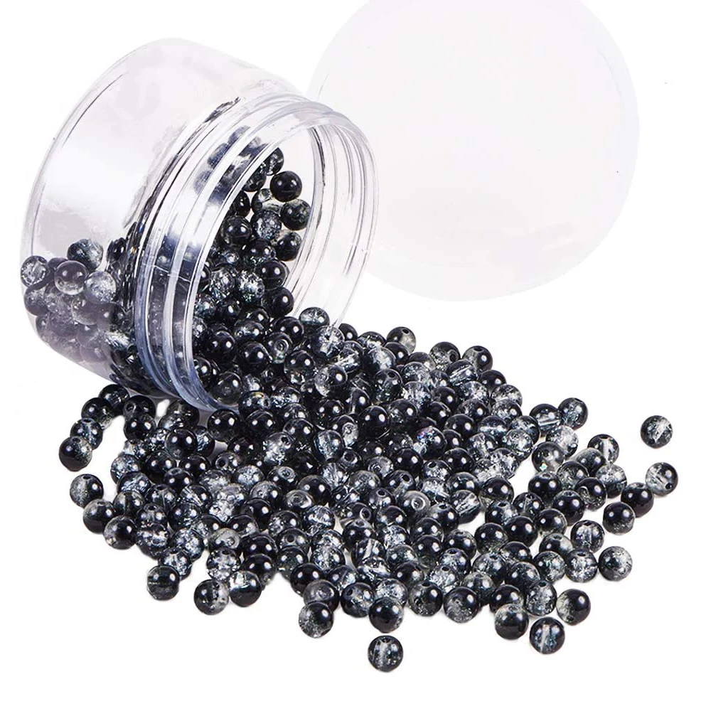 

400pcs 6mm Black Crackle Glass Beads Round Assorted Beads for Halloween Punk Style Bracelet Necklace Earrings Jewelry Making