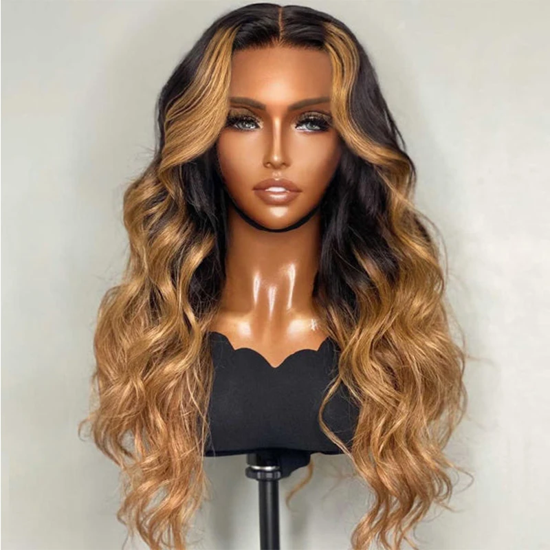 

24Inch Ombre Blonde Wave 13*4 Lace Front Wig Pre Plucked Glueless Brazilian Human Hair Wig For Women Hd Lace Frontal Wig