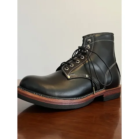 Сапоги ручной работы с круглым носком на толстой подошве из воловьей кожи, рабочая одежда в стиле ретро, мужские ботинки