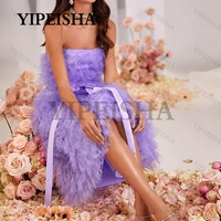 lavender strapless a line prom gown simple tiered tulle bow party dress tea length homecoming dress robes de soir%c3%a9e %d9%81%d8%b3%d8%a7%d8%aa%d9%8a%d9%86 %d8%a7%d9%84%d8%b3%d9%87%d8%b1