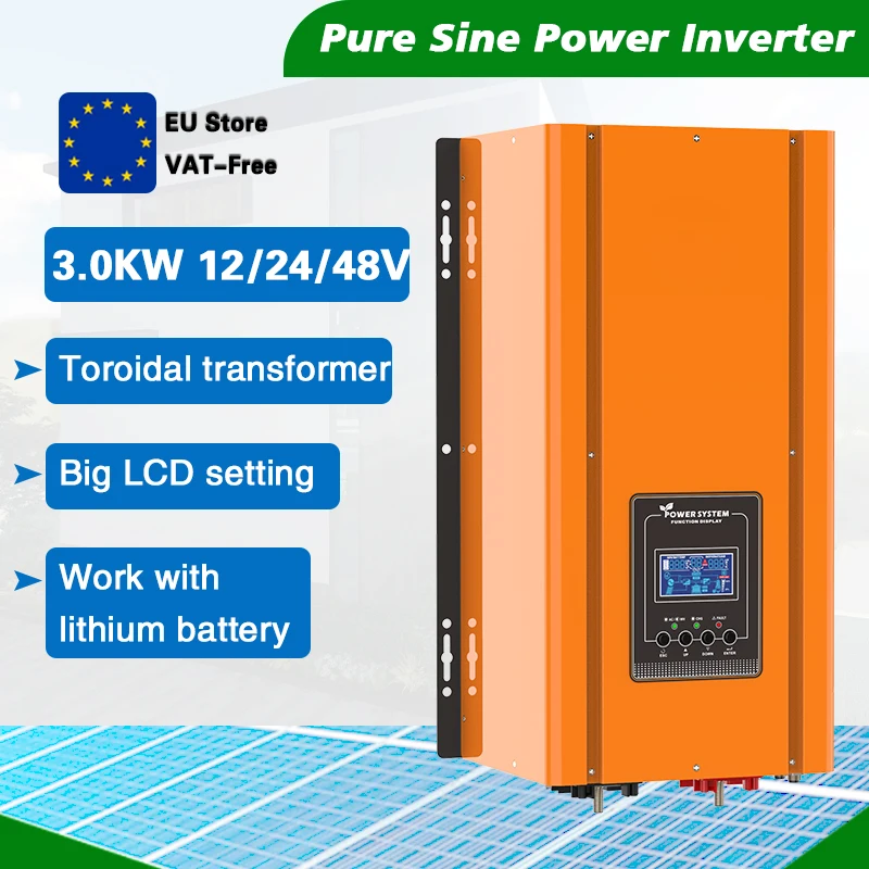 Inversor de potencia de onda sinusoidal pura, cargador con transformador Toroidal, baja frecuencia, 3000W, 12/24/48VDC a 230/240VAC
