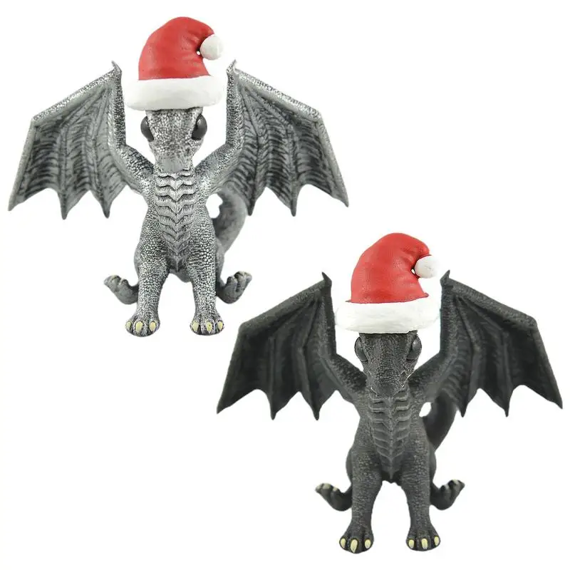 

Tiny Dragon Figurines resin Gothic Dragon crafts Christmas Decorative ornaments creative Santa Hat Wearing animal Desktop Decors