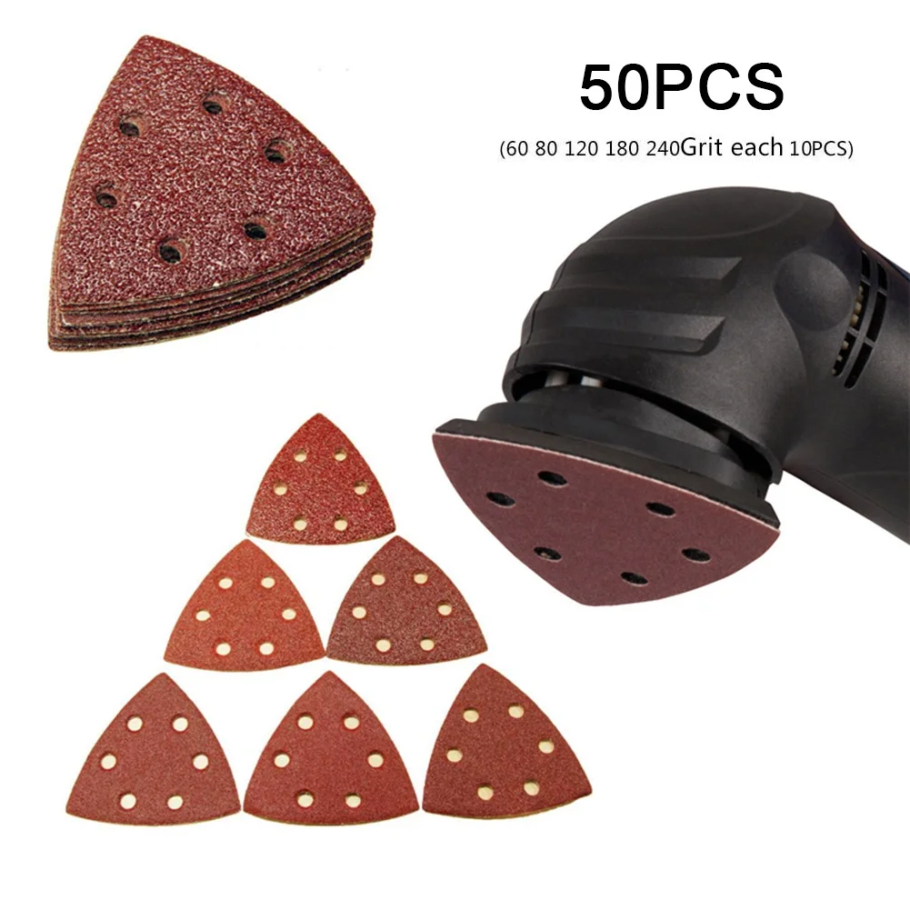 

50pcs Triangle Sandpaper Set Sanding Sheets 60-240 Grit 6 holes Kit Tools