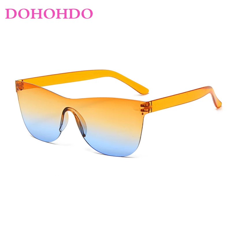 

New Clear Rimless Sunglasses Women Square Transparent Color Sun Glasses Female Visor Mirror Retro Clear Blue Pink Oculos De Sol