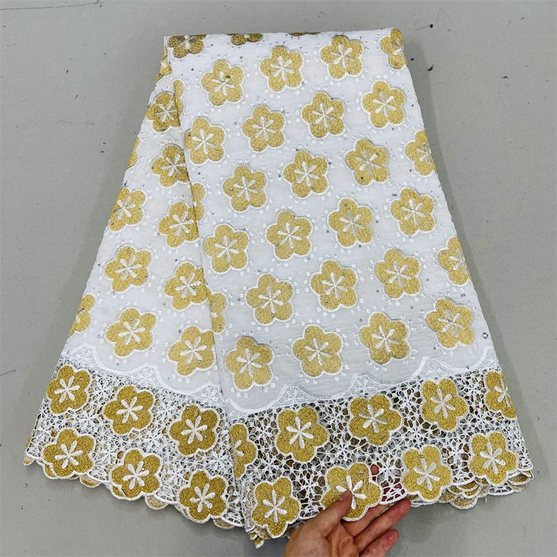 

High Quality Swiss Voile Lace 5 Yards African Cotton Lace Fabric With Guipure Cord Flower Lace For Sewing Cloth 5 Yards