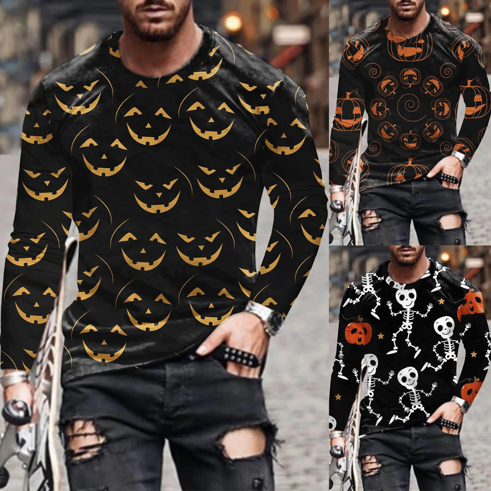 Short Sleeve T Shirt Mens Halloween Fashion Casual Sports Fitness Outdoor d Hem Solid Color Round Cotton Short Sleeve Shirt