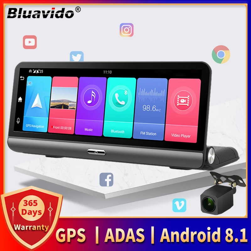Bluavido 8-дюймовый 4G Android автомобильный видеорегистратор камера GPS-навигация ADAS FHD 1080P