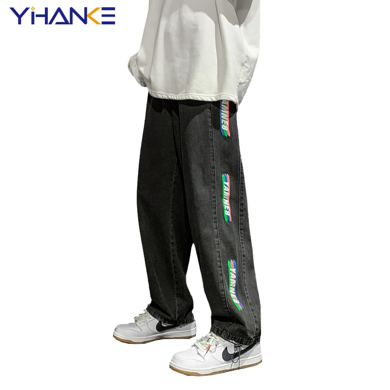 

Spring and Autumn New Side Printing Trend Men's Jeans Straight Pants Loose Wide-leg Jeans Large Size Hip-hop Street Men Clothing