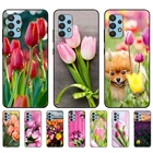 Черный чехол из ТПУ для Samsung galaxy A12, A22, A22S, A32, A42, A52, A72, 4g,  S21 PLUS, ультра задняя крышка, тюльпаны, цветок, фиолетовый