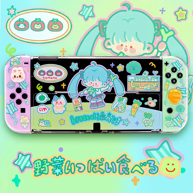 

Новинка Kawaii Hatsune Miku Аниме Фигурка переключатель Oled игровая консоль разделенного типа защитный чехол Защита от падения анимационные периферийные устройства