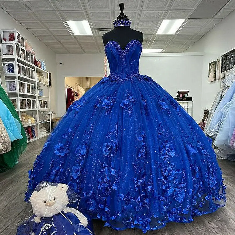 

ANGELSBRIDEP Sweet 16 Princess 3D Flower Quinceanera Dresses Ball Gown Corset Tulle Sparkly Gala Vestido De 15 Anos Ball Gowns