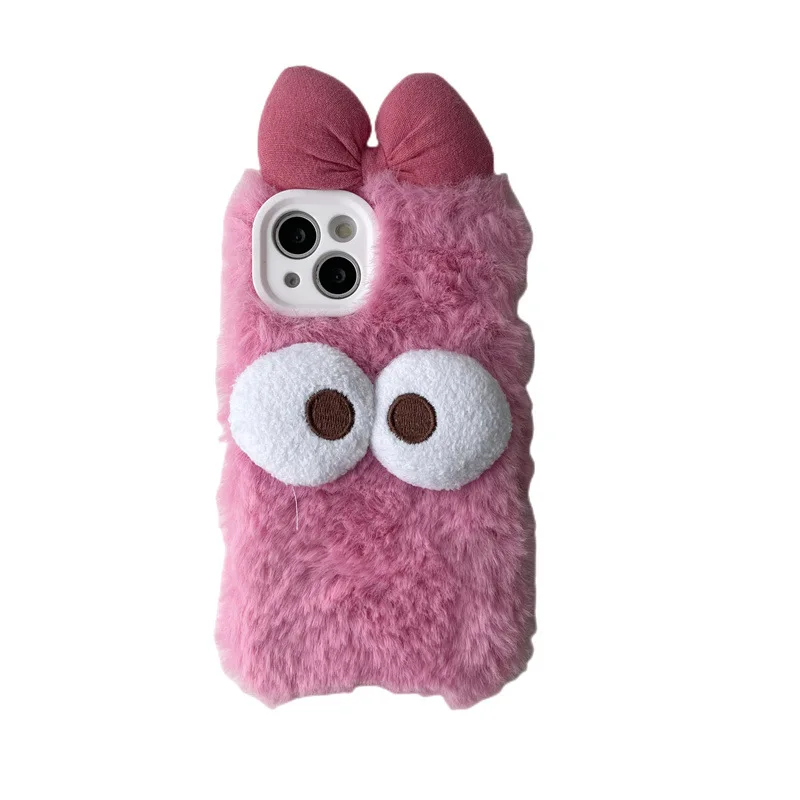 

Stereoscopic plush pink eyes for iphone13promax Apple 14 phone case new 12 female 14 soft case