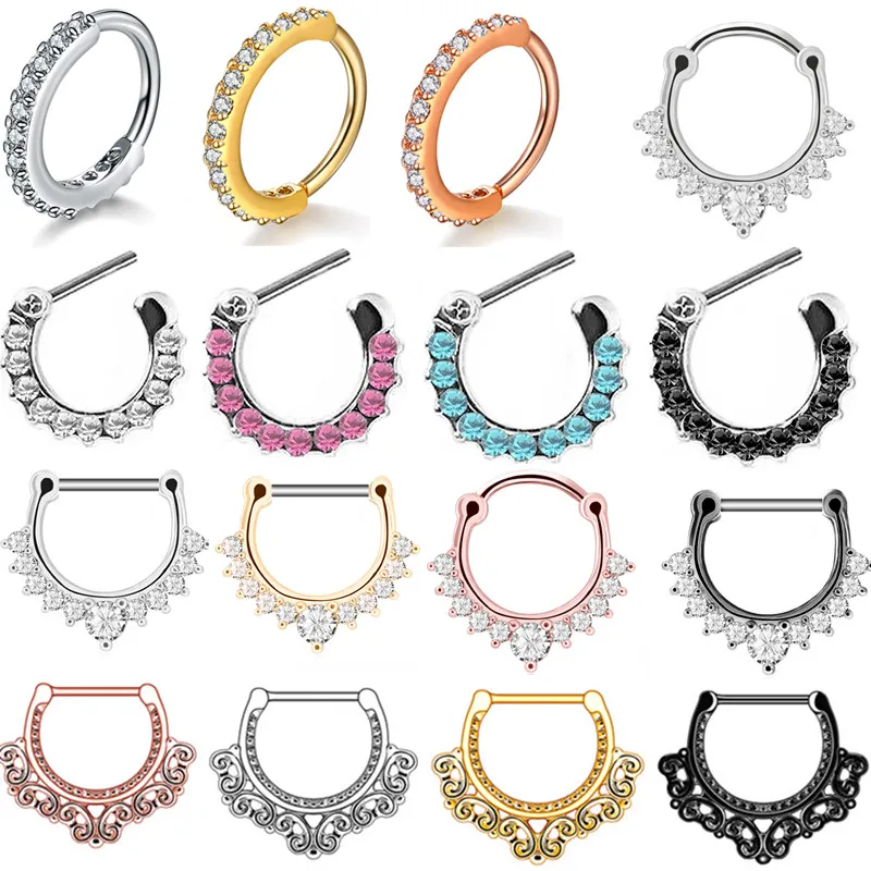 

Gofei Brand 1/2PCS Crystal Septum Piercing 16G Stainless Steel Nose Piercing Septum Ring Clicker Piercing Earring Cartilage