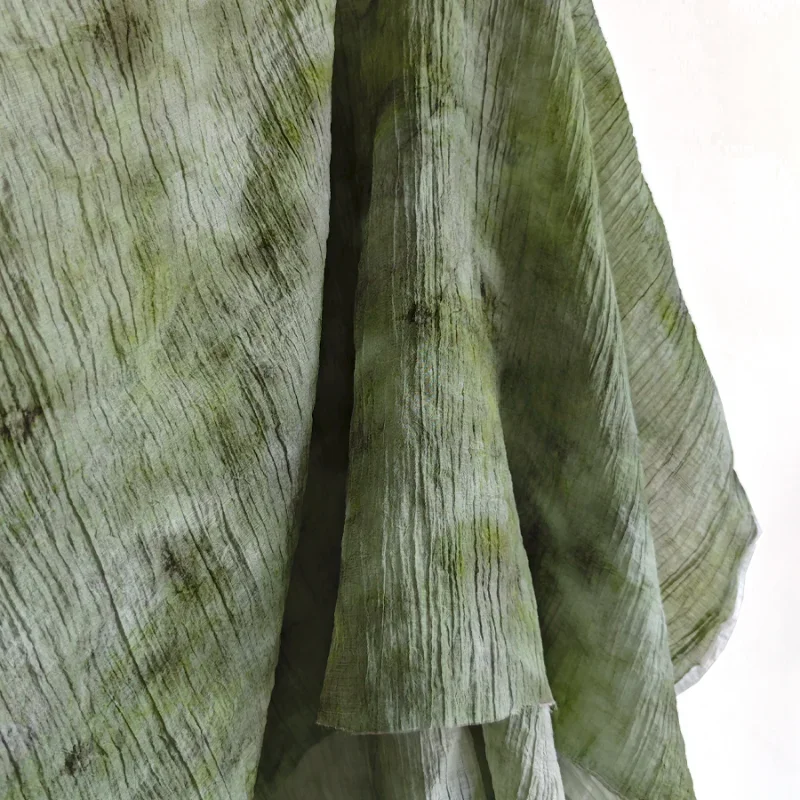 Зеленая пастбище грязный краситель печатная плиссированная полупрозрачная