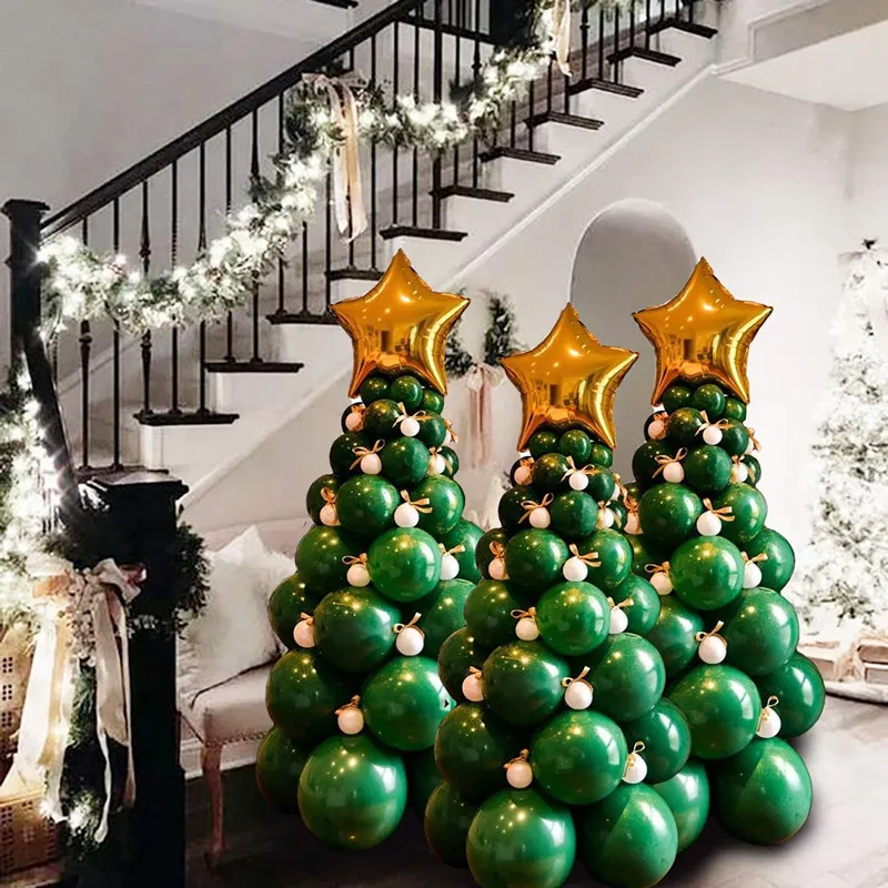 

91Pcs Christmas Theme Balloons Garland Arch Kit With Fir Tree Made Of Green Ballon Family Gathering Party Supplies Wedding Decor