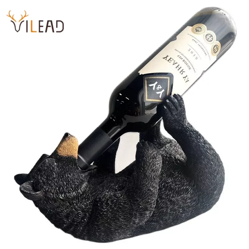 

VILEAD Black Bear Wine Rack Figurine Resin Animal Statue Bottle Holder Lying Bear Table Living Room Kitchen Interior Decoration