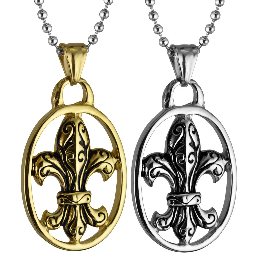 

Fashion Retro Stainless Steel Fleur De Lis Pendant Necklace Jewelry Valentina's gift