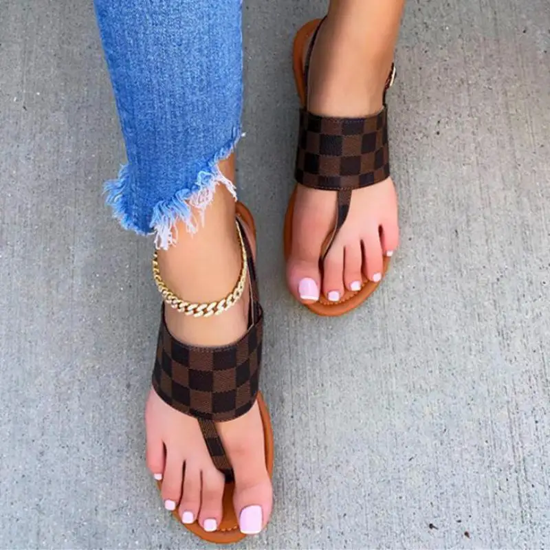 New 2022 Women's Flat Sandals Summer Open Toe New Plus Size Women's Shoes Solid Color Strap Comfortable Casual Women's Sandals