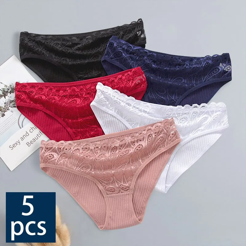 

5Pcs Fashion Women Sexy Panties Comfortable Exquisite Women Underwear Ladies Lingerie For Cotton Solid Colors Female Briefs