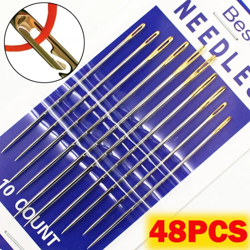 

36/48Pcs Blind Sewing Needles Elderly Big Hole Stainless Steel Needle for Sewing Household DIY Jewerly Beading Threading Needles