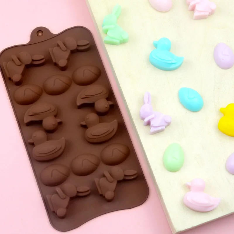 

Easter Chocolate Mold Egg Bunny Duck Silicone Candy Tray Suitable for Easter Party Soft Candy Jelly Dome Mousse Cake Decoration