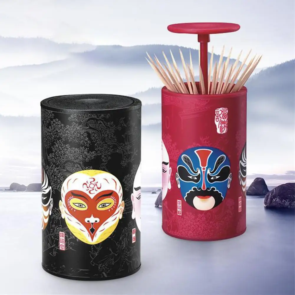 

Toothpick Holder Chinese Style Automatic ABS Chinese Opera Face Pattern Toothpick Dispenser for Toothpick Toothpick Holders