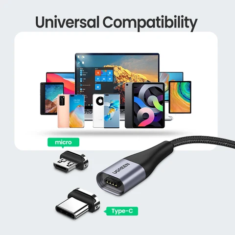 Магнитный кабель Ugreen USB-C и Micro USB для быстрой зарядки 3А — пример использования
